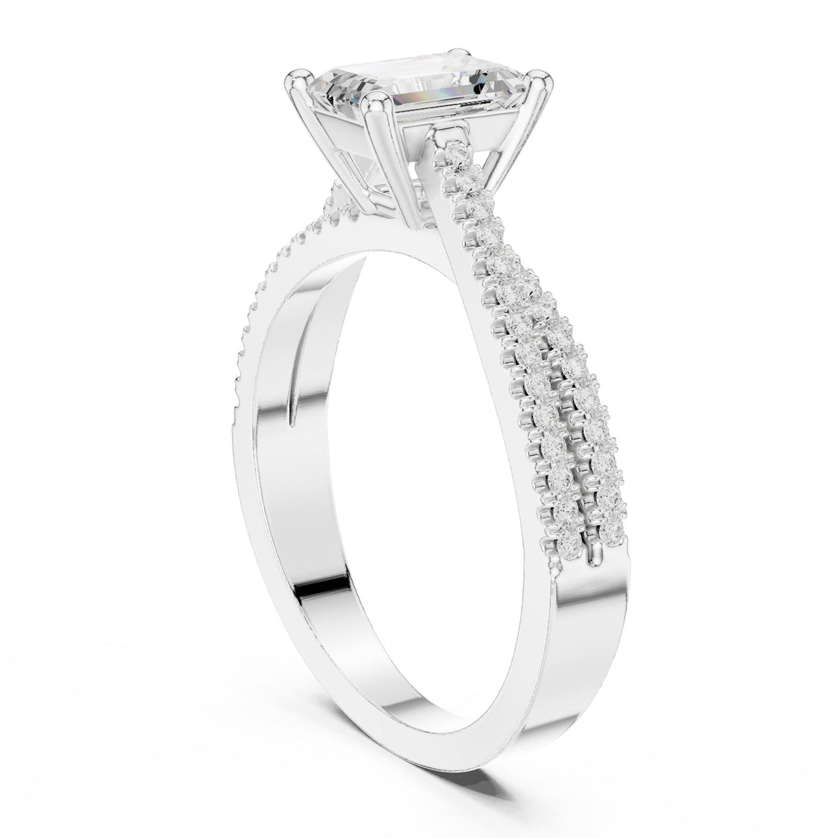 Emerald Accented Lab Grown Diamond Engagement Ring
