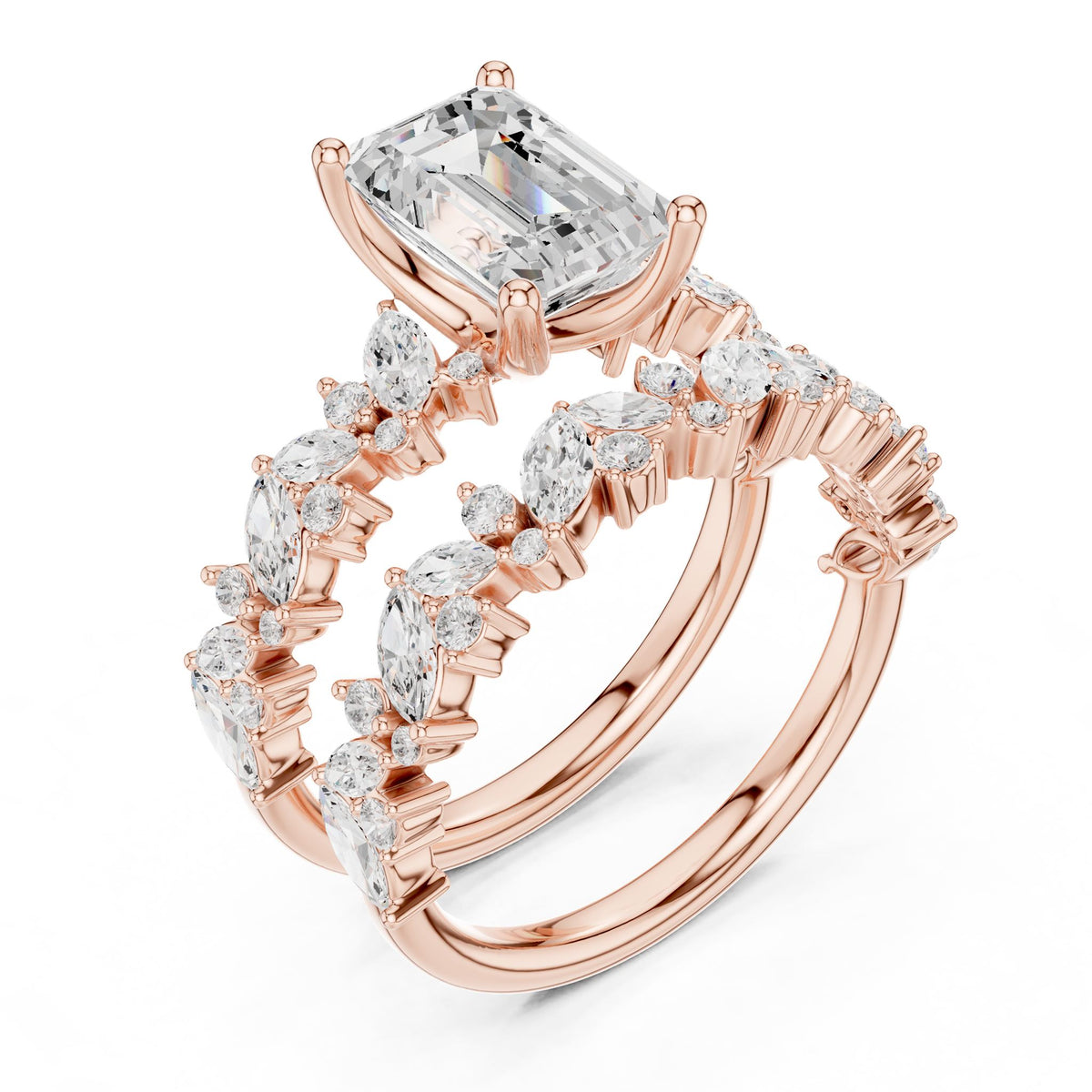 Emerald Accented Lab Grown Diamond Engagement Ring
