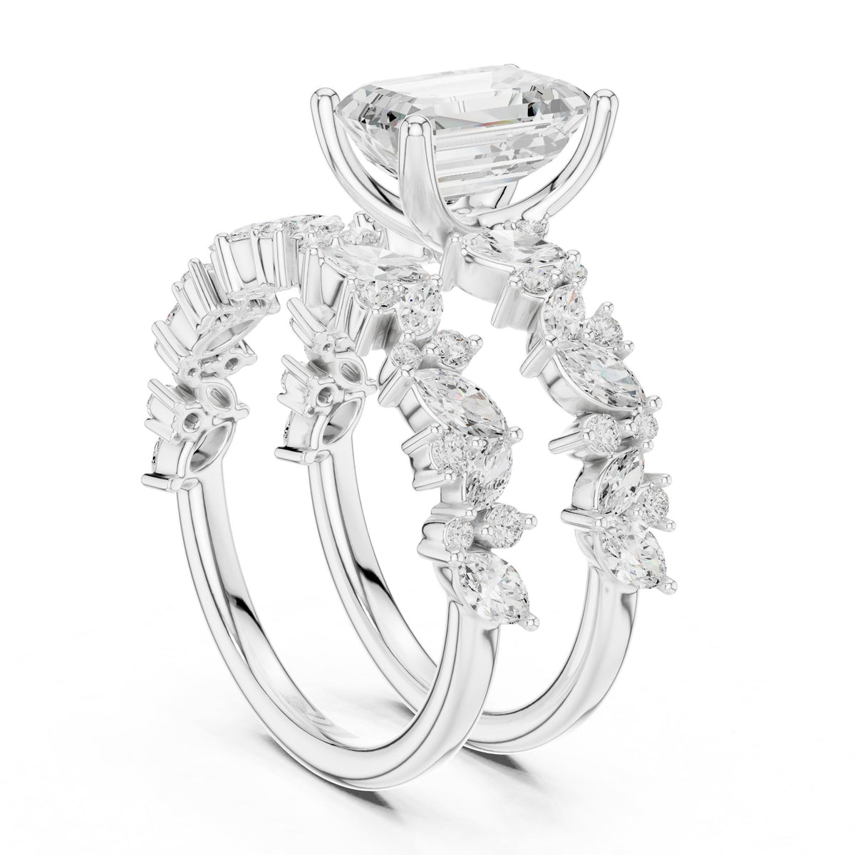 Emerald Accented Lab Grown Diamond Engagement Ring