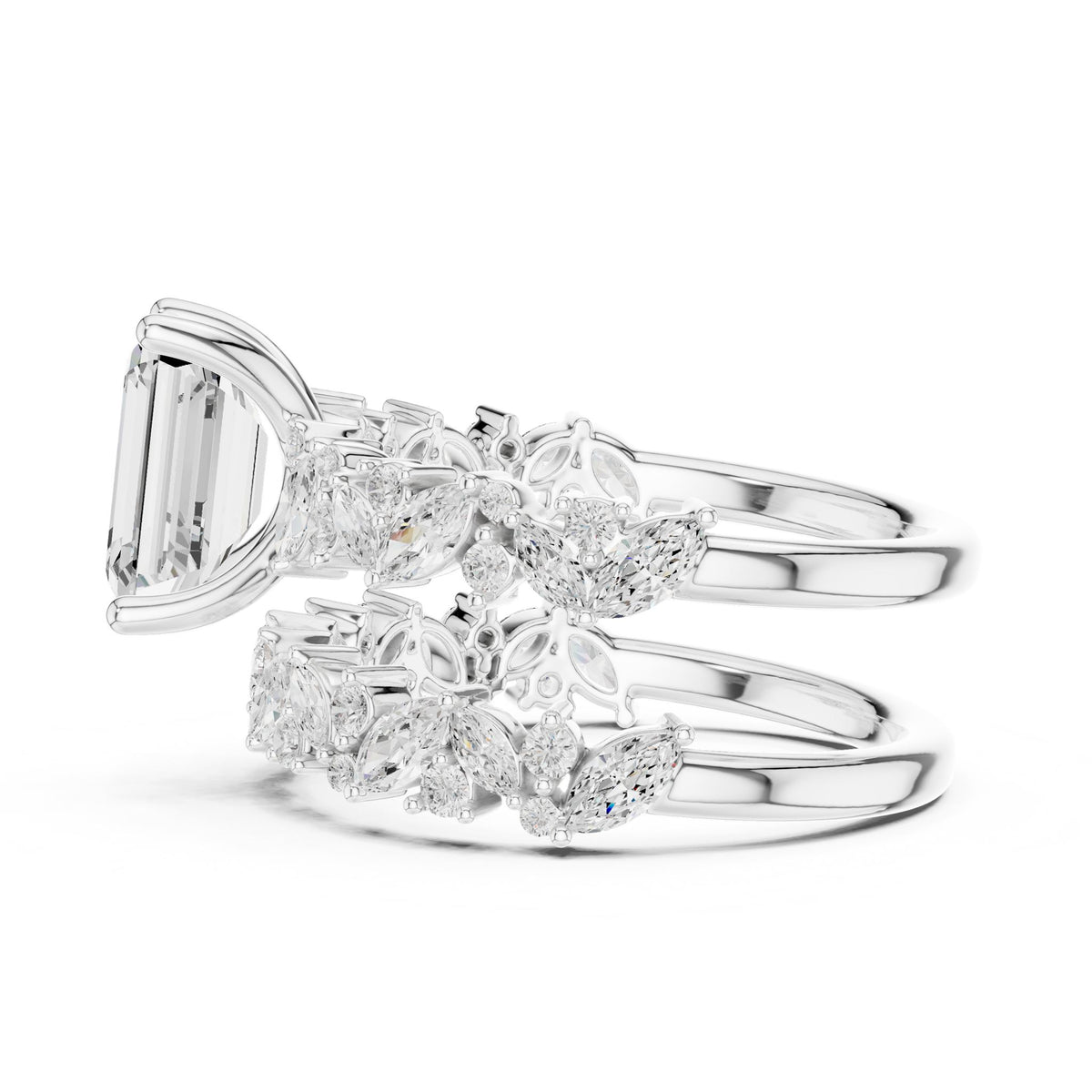 Emerald Accented Lab Grown Diamond Engagement Ring