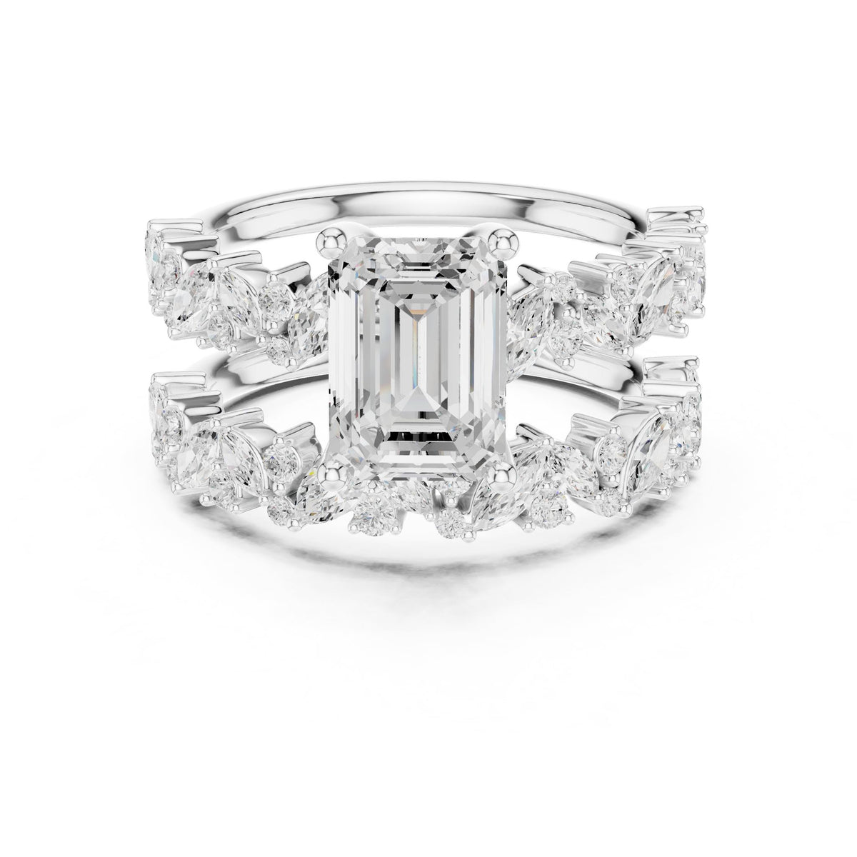 Emerald Accented Lab Grown Diamond Engagement Ring