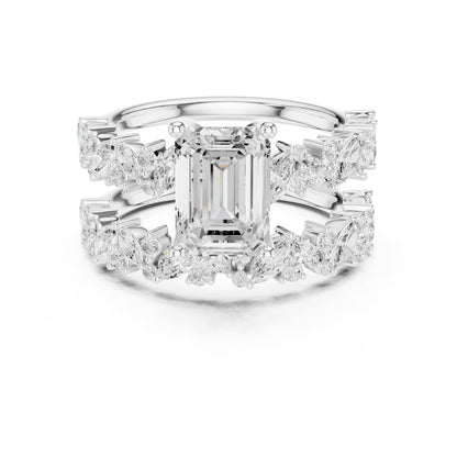 Emerald Accented Lab Grown Diamond Engagement Ring