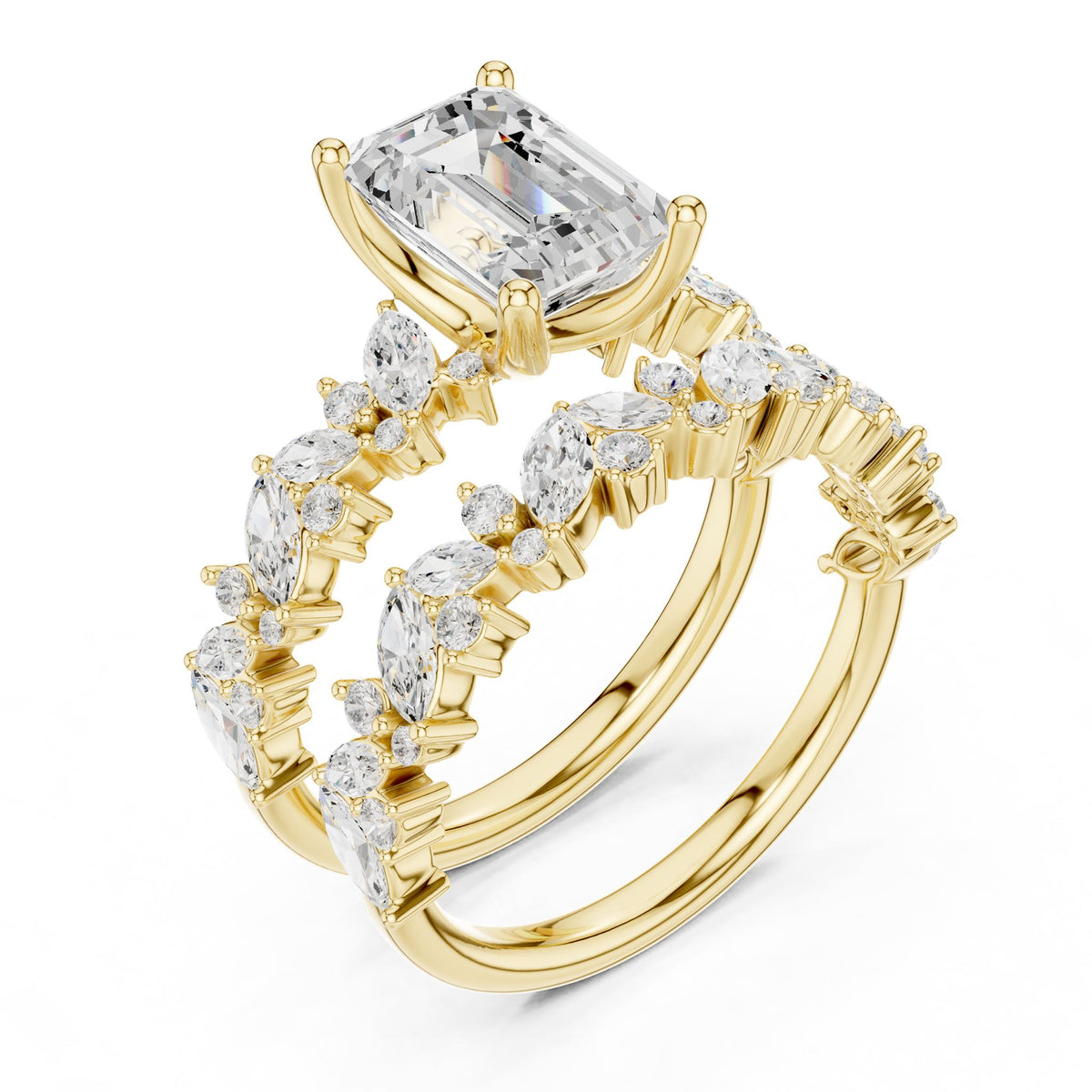 Emerald Accented Lab Grown Diamond Engagement Ring