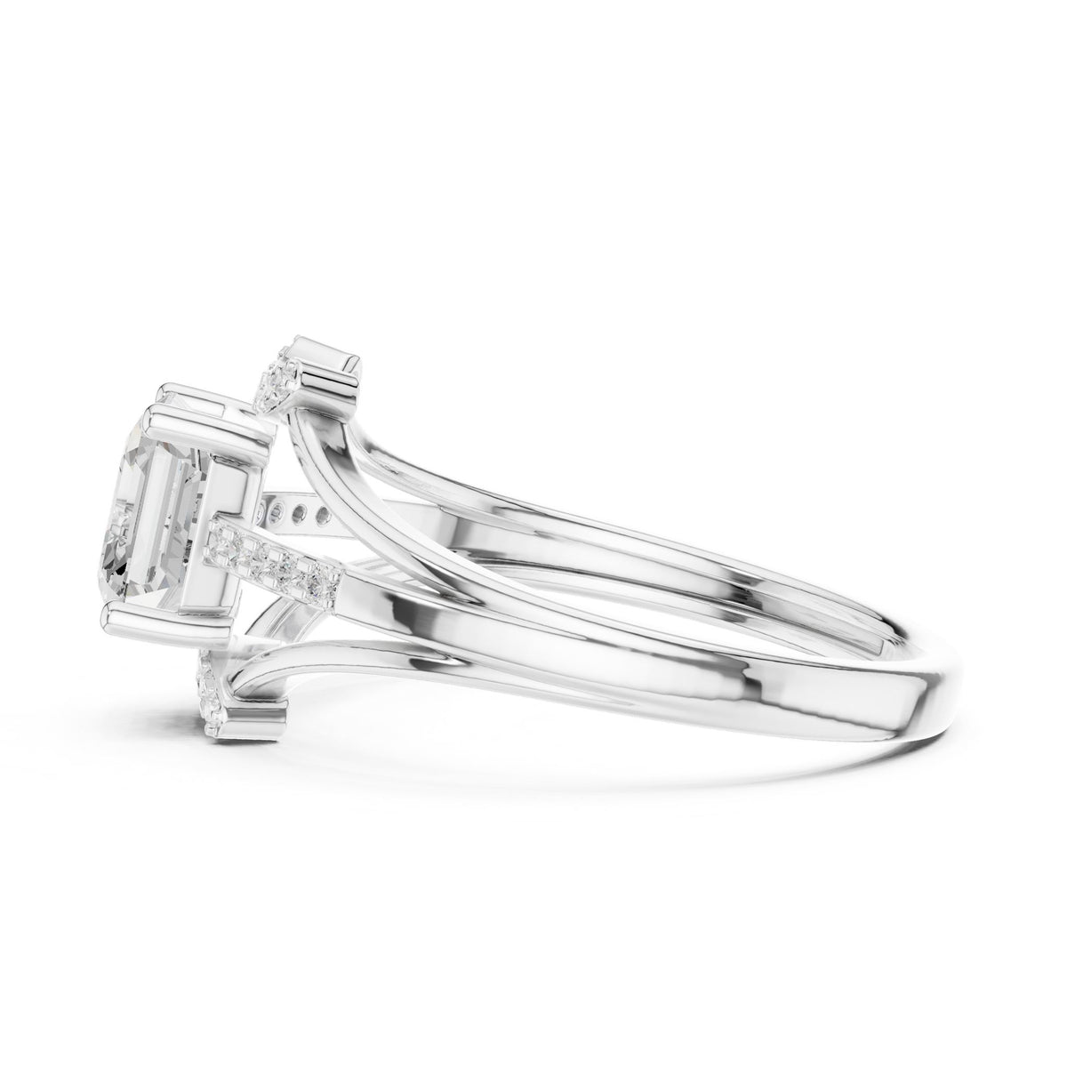 Emerald Accented Lab Grown Diamond Engagement Ring