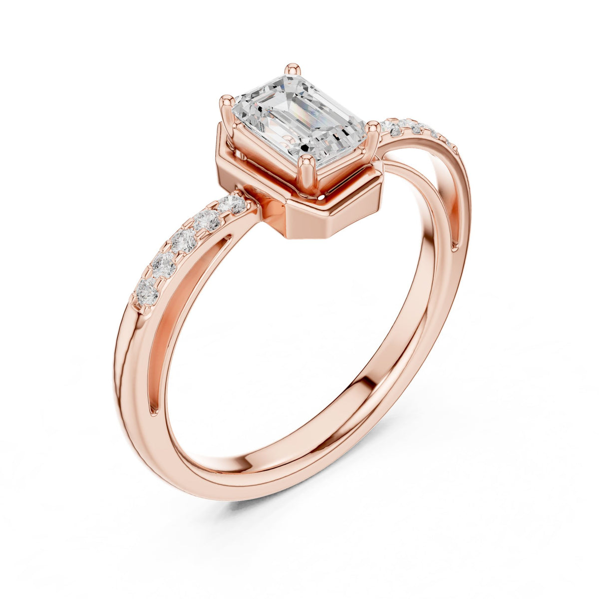 Emerald Accented Lab Grown Diamond Engagement Ring