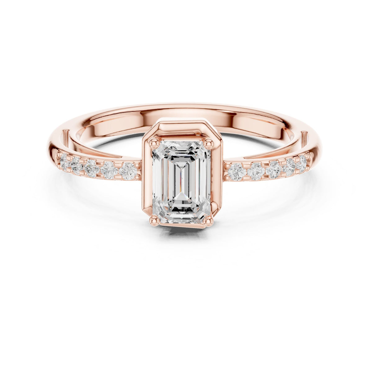 Emerald Accented Lab Grown Diamond Engagement Ring