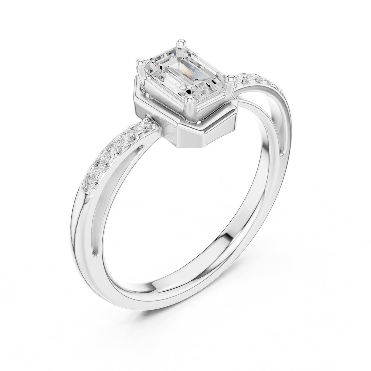 Emerald Accented Lab Grown Diamond Engagement Ring