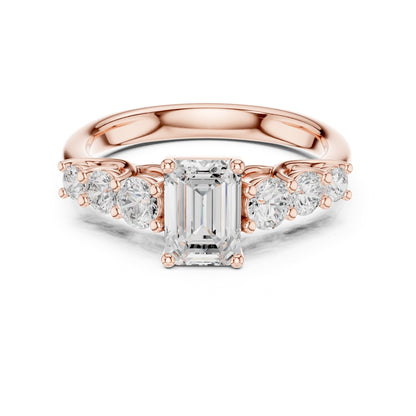 Emerald Accented Lab Grown Diamond Engagement Ring