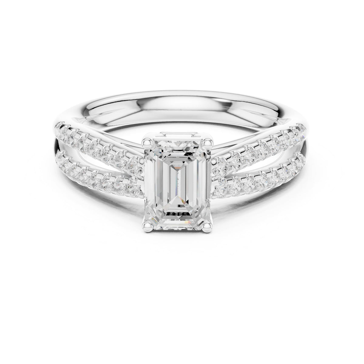 Emerald Accented Lab Grown Diamond Engagement Ring