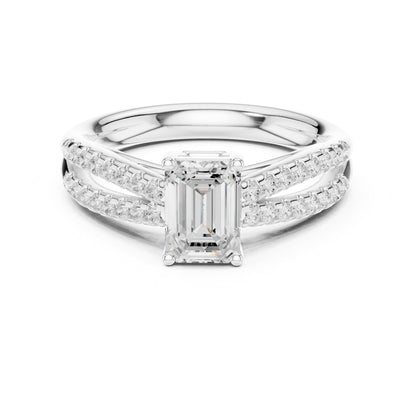 Emerald Accented Lab Grown Diamond Engagement Ring