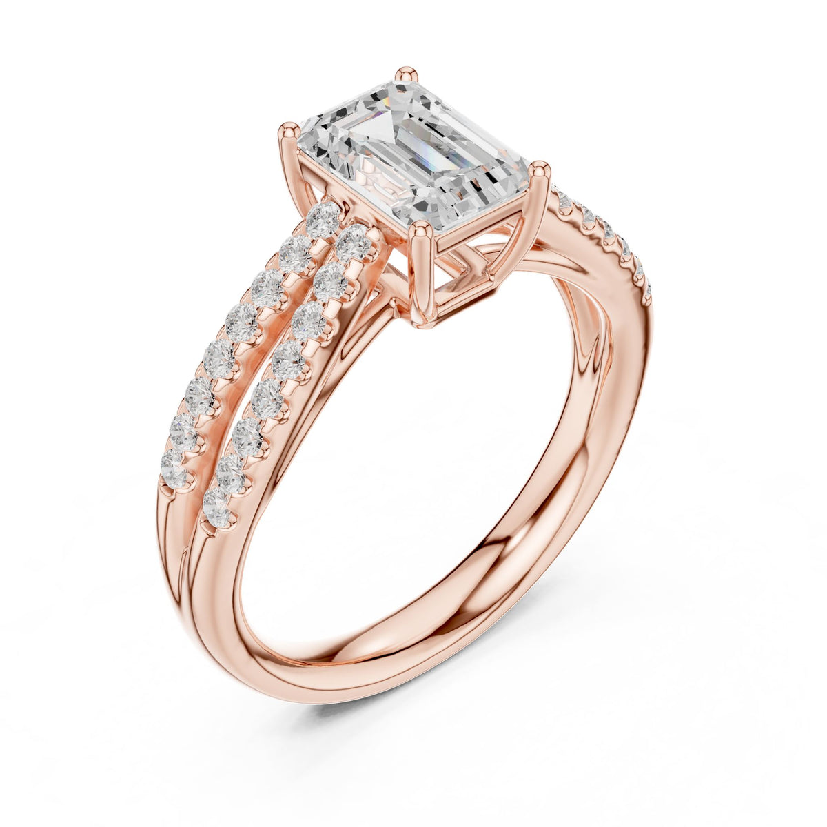 Emerald Accented Lab Grown Diamond Engagement Ring