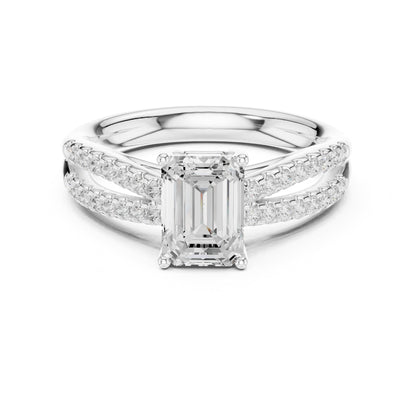Emerald Accented Lab Grown Diamond Engagement Ring