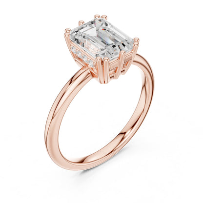 Emerald Accented Lab Grown Diamond Engagement Ring