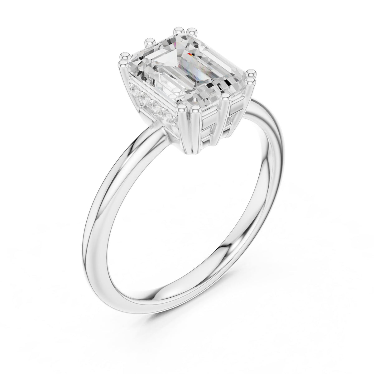 Emerald Accented Lab Grown Diamond Engagement Ring