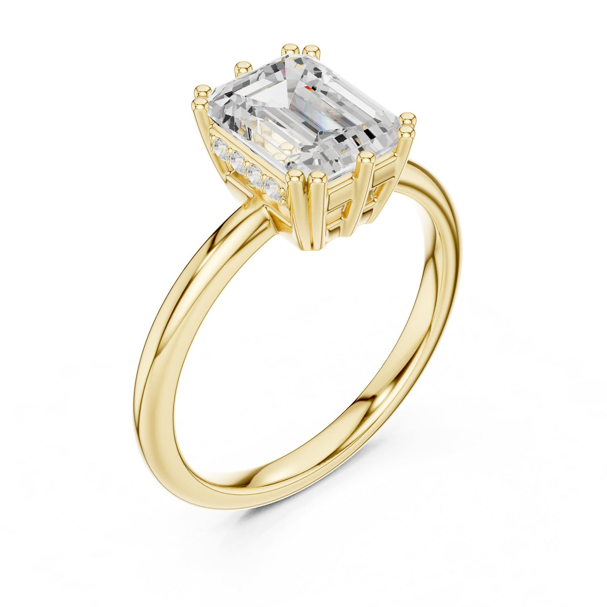 Emerald Accented Lab Grown Diamond Engagement Ring