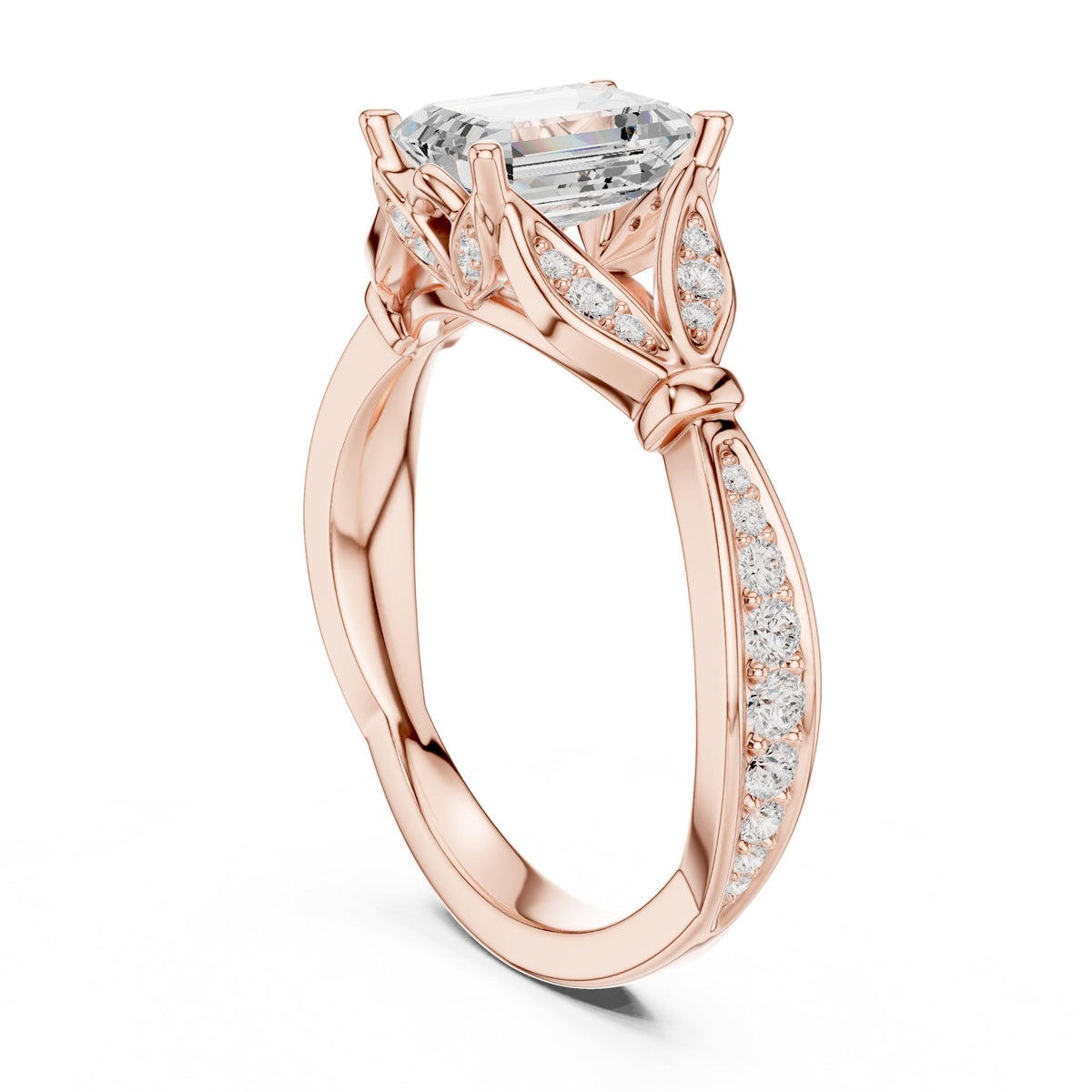 Emerald Accented Lab Grown Diamond Engagement Ring