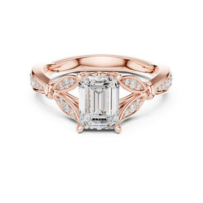 Emerald Accented Lab Grown Diamond Engagement Ring