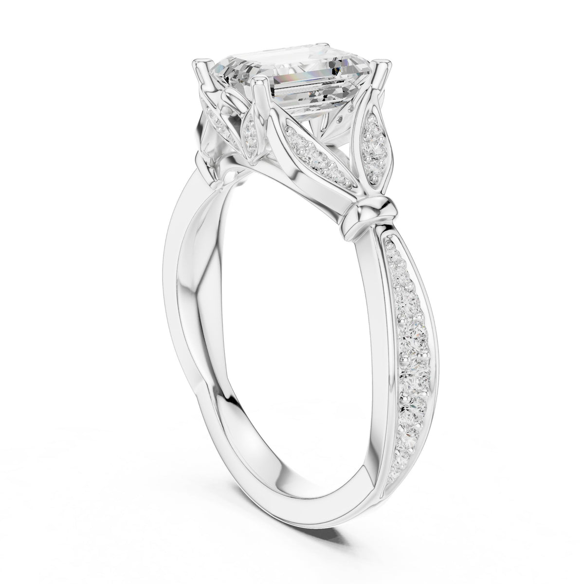 Emerald Accented Lab Grown Diamond Engagement Ring
