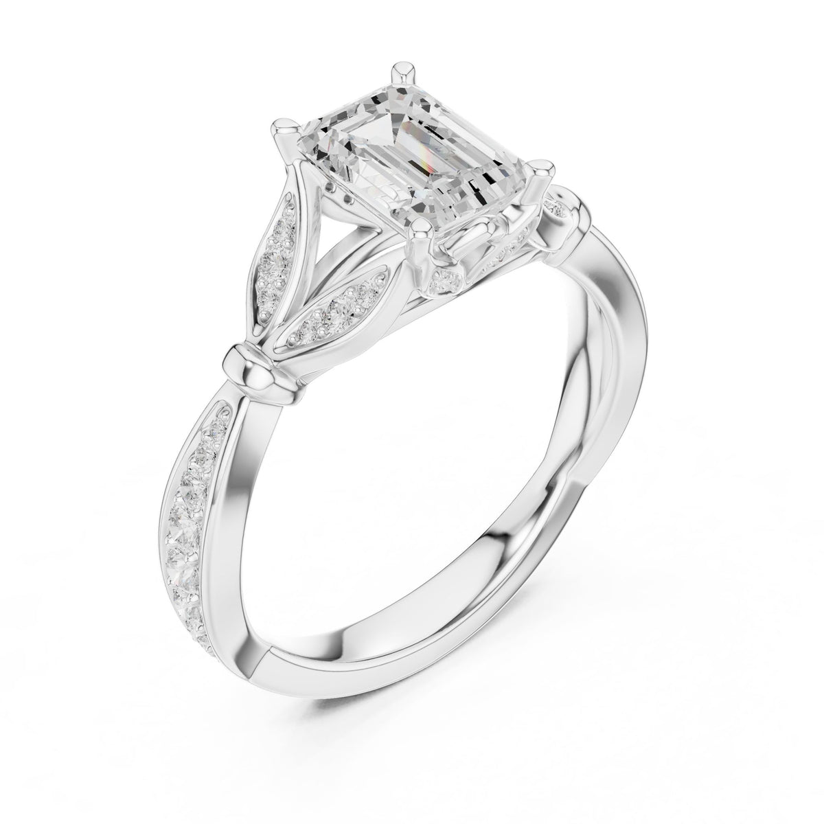 Emerald Accented Lab Grown Diamond Engagement Ring