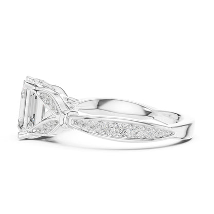 Emerald Accented Lab Grown Diamond Engagement Ring