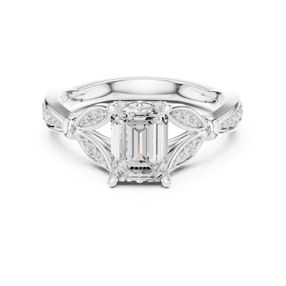 Emerald Accented Lab Grown Diamond Engagement Ring