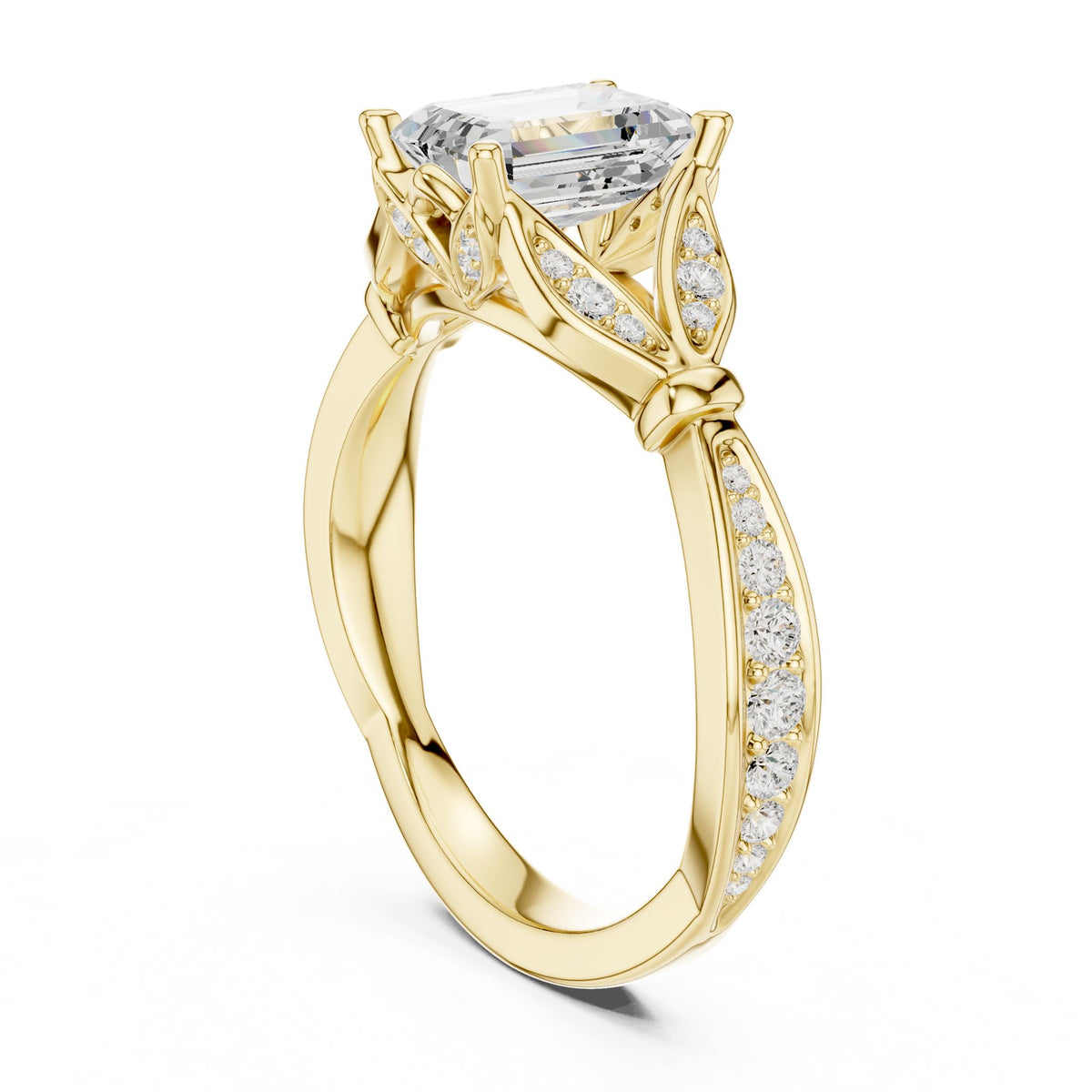 Emerald Accented Lab Grown Diamond Engagement Ring