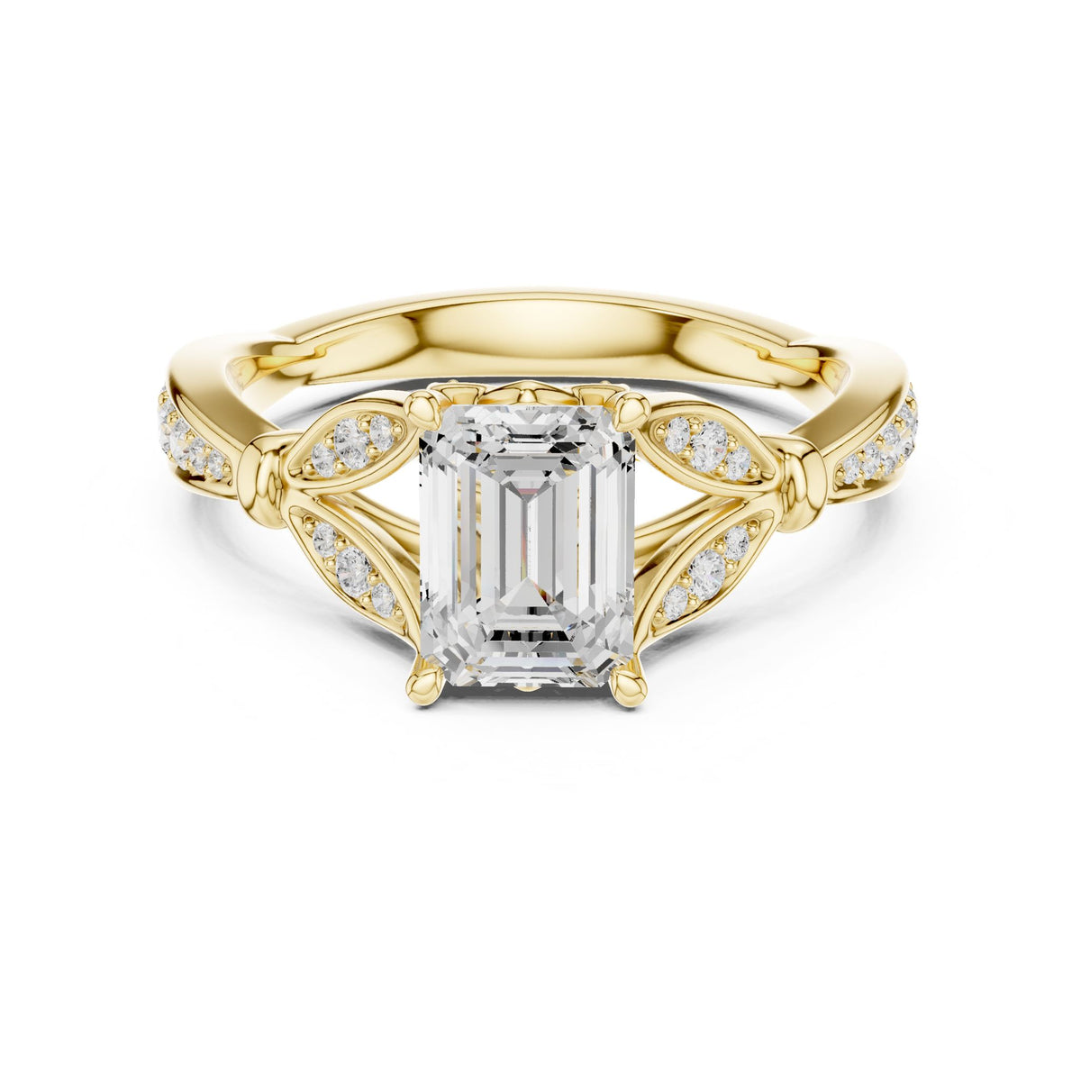 Emerald Accented Lab Grown Diamond Engagement Ring