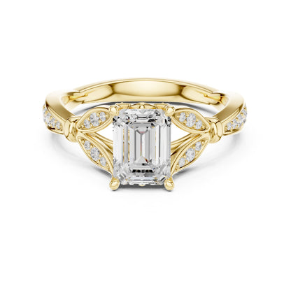 Emerald Accented Lab Grown Diamond Engagement Ring