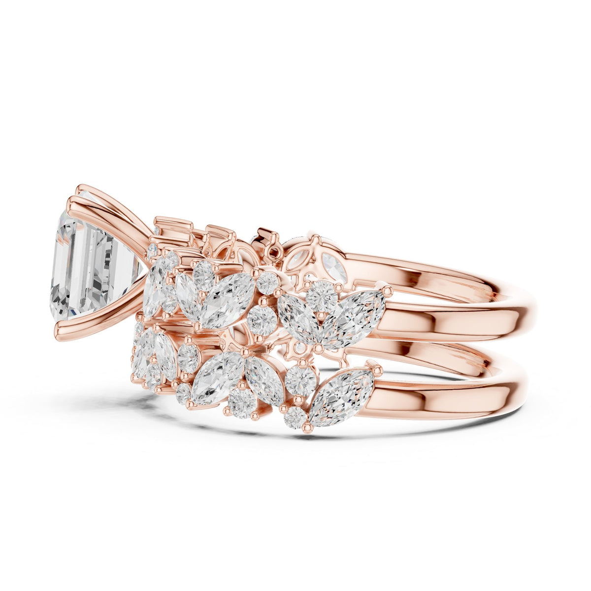 Emerald Accented Lab Grown Diamond Engagement Ring
