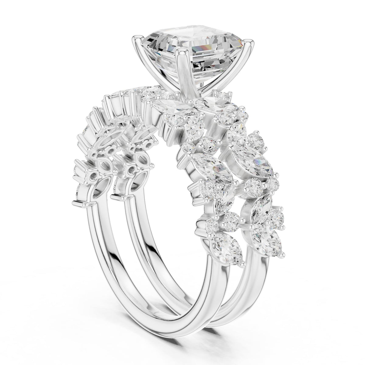 Emerald Accented Lab Grown Diamond Engagement Ring