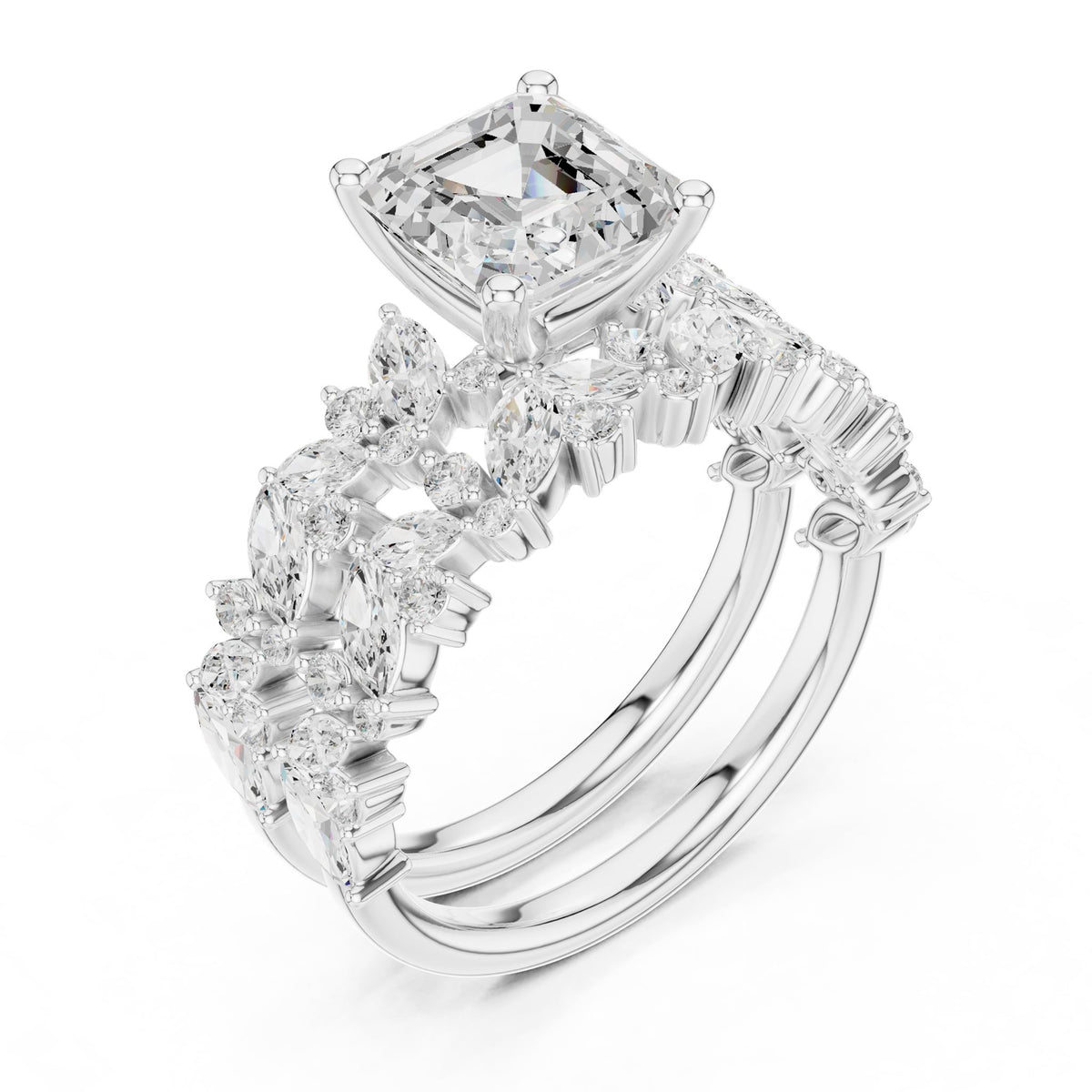 Emerald Accented Lab Grown Diamond Engagement Ring