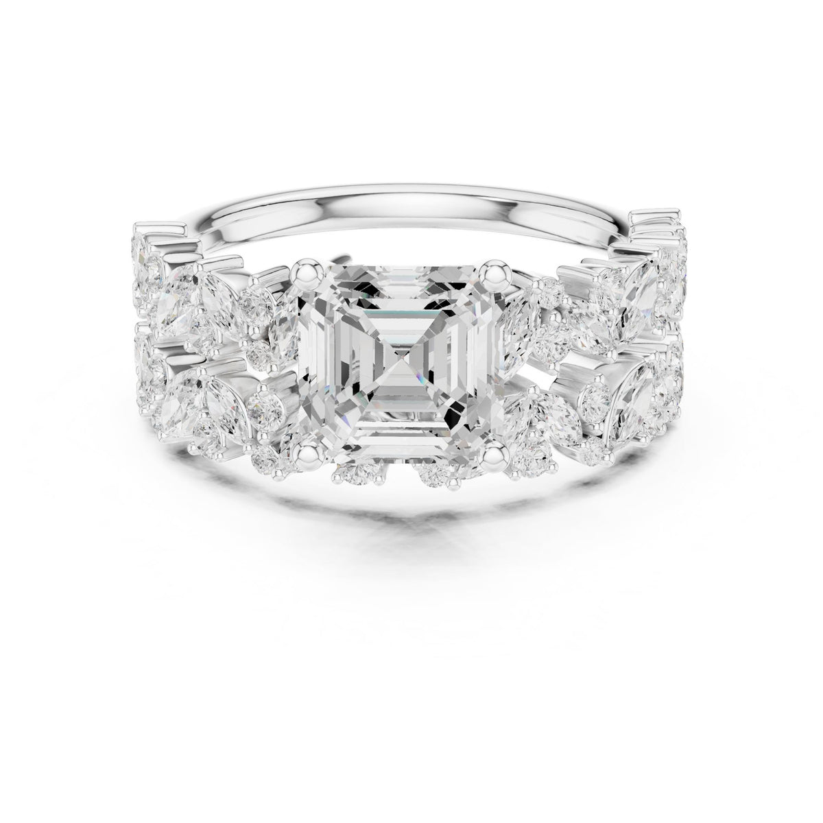 Emerald Accented Lab Grown Diamond Engagement Ring