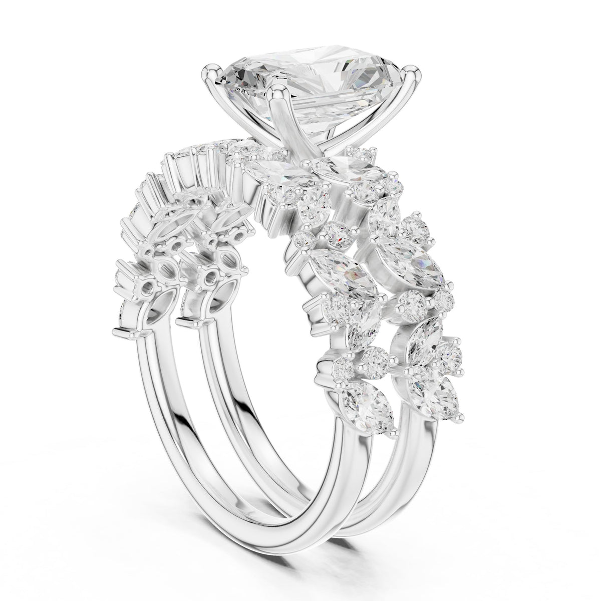 Emerald Accented Lab Grown Diamond Engagement Ring