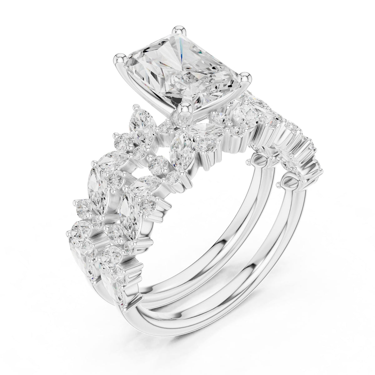 Emerald Accented Lab Grown Diamond Engagement Ring