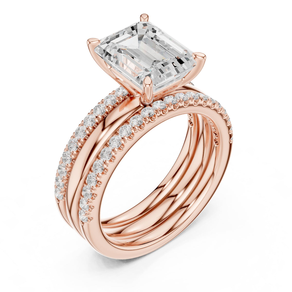 Emerald Accented Lab Grown Diamond Engagement Ring