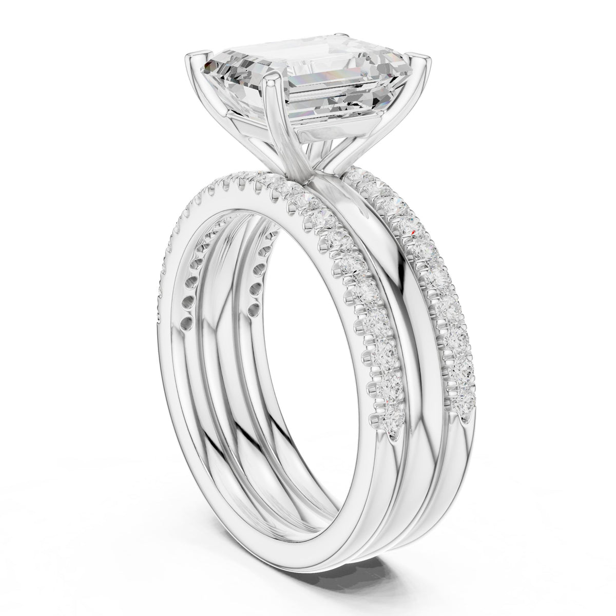 Emerald Accented Lab Grown Diamond Engagement Ring