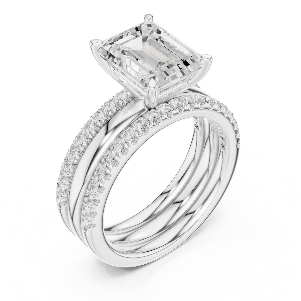 Emerald Accented Lab Grown Diamond Engagement Ring