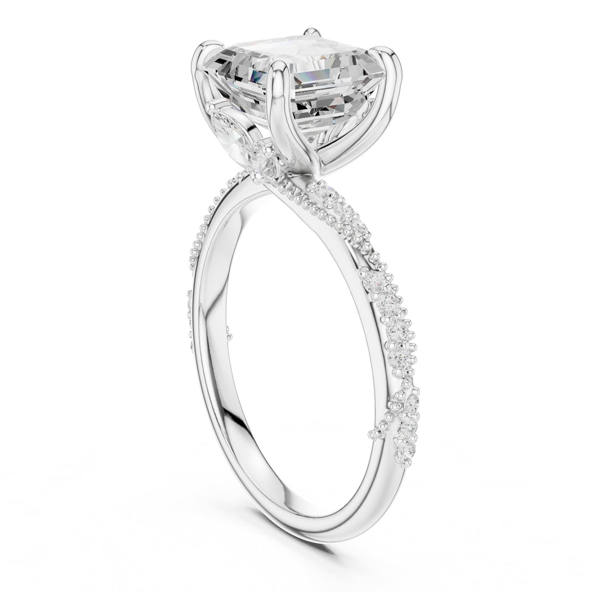 Emerald Accented Lab Grown Diamond Engagement Ring
