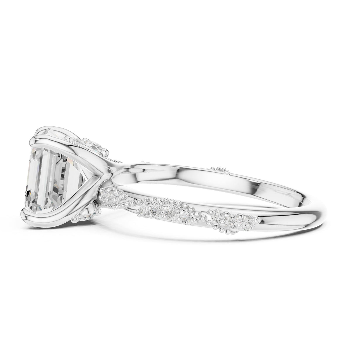 Emerald Accented Lab Grown Diamond Engagement Ring