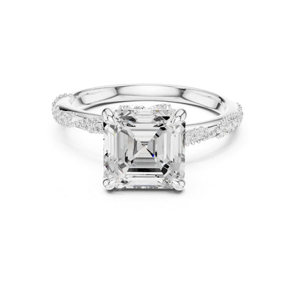 Emerald Accented Lab Grown Diamond Engagement Ring