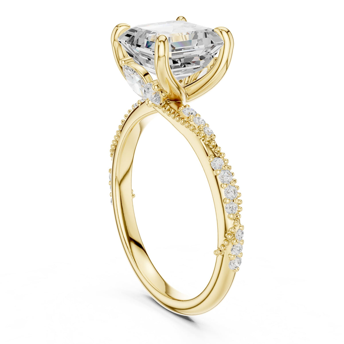 Emerald Accented Lab Grown Diamond Engagement Ring