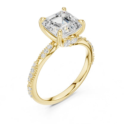 Emerald Accented Lab Grown Diamond Engagement Ring