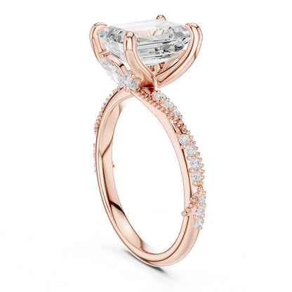 Emerald Accented Lab Grown Diamond Engagement Ring