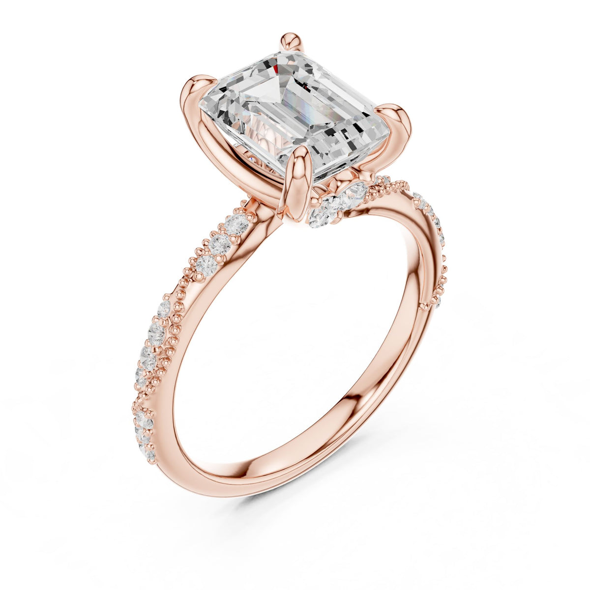 Emerald Accented Lab Grown Diamond Engagement Ring