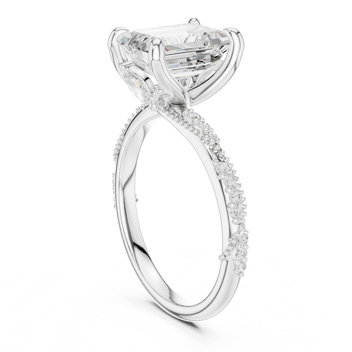 Emerald Accented Lab Grown Diamond Engagement Ring