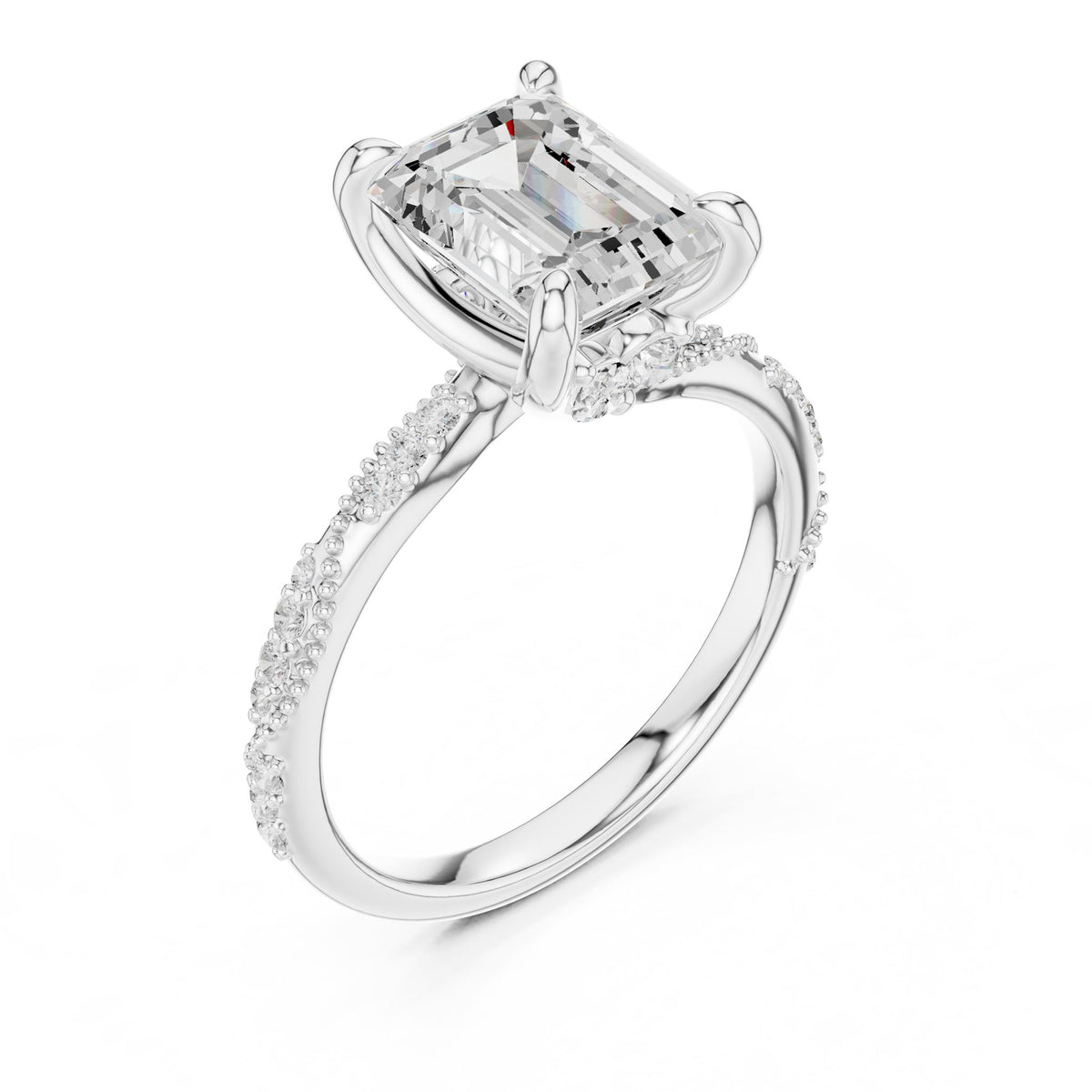 Emerald Accented Lab Grown Diamond Engagement Ring