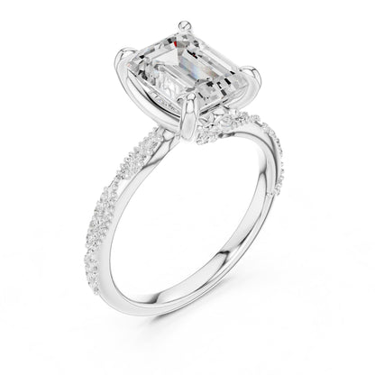 Emerald Accented Lab Grown Diamond Engagement Ring