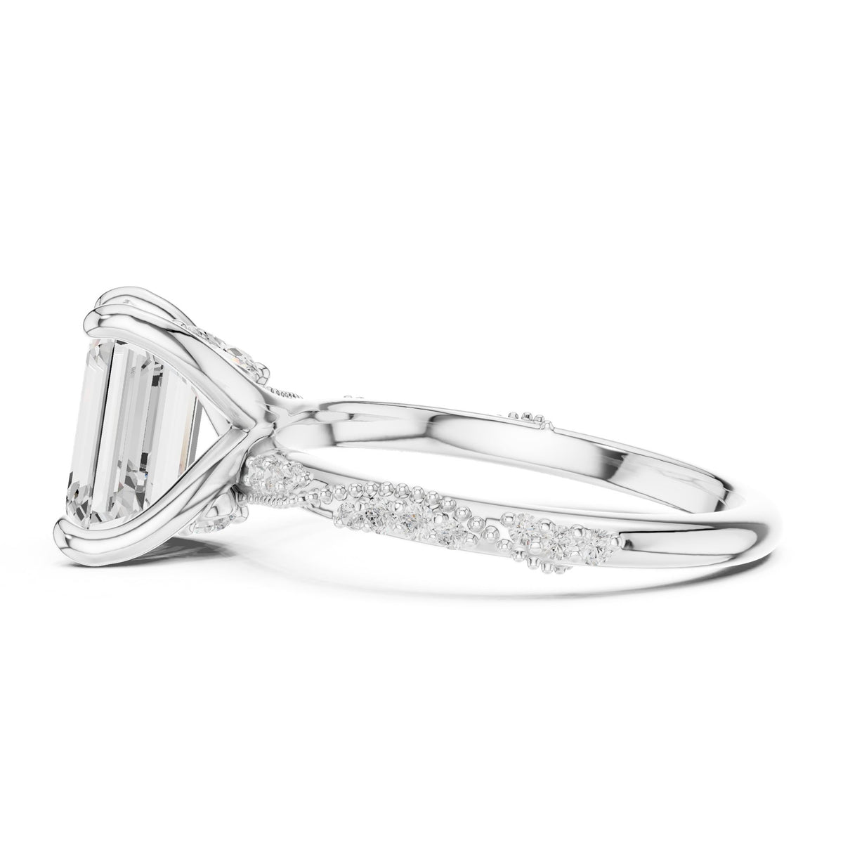 Emerald Accented Lab Grown Diamond Engagement Ring