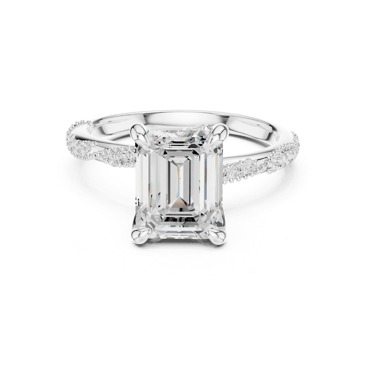 Emerald Accented Lab Grown Diamond Engagement Ring