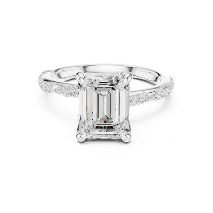 Emerald Accented Lab Grown Diamond Engagement Ring